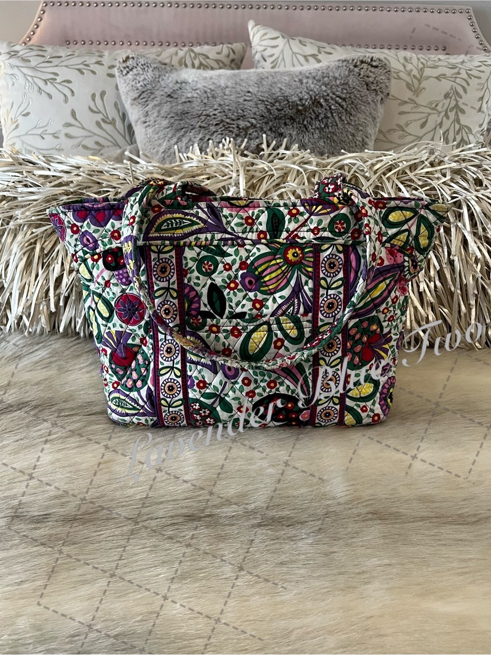 VERA BRADLEY Viva La Vera 2011 Mandy Tote Purple Green Zipper Pockets Y2K Floral
